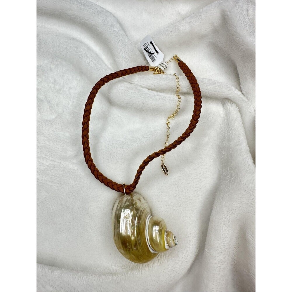 NEW Free People Sara Shell Choker Gold Brown Beach Bohemian Suede Shiny Summer - Picture 1 of 4